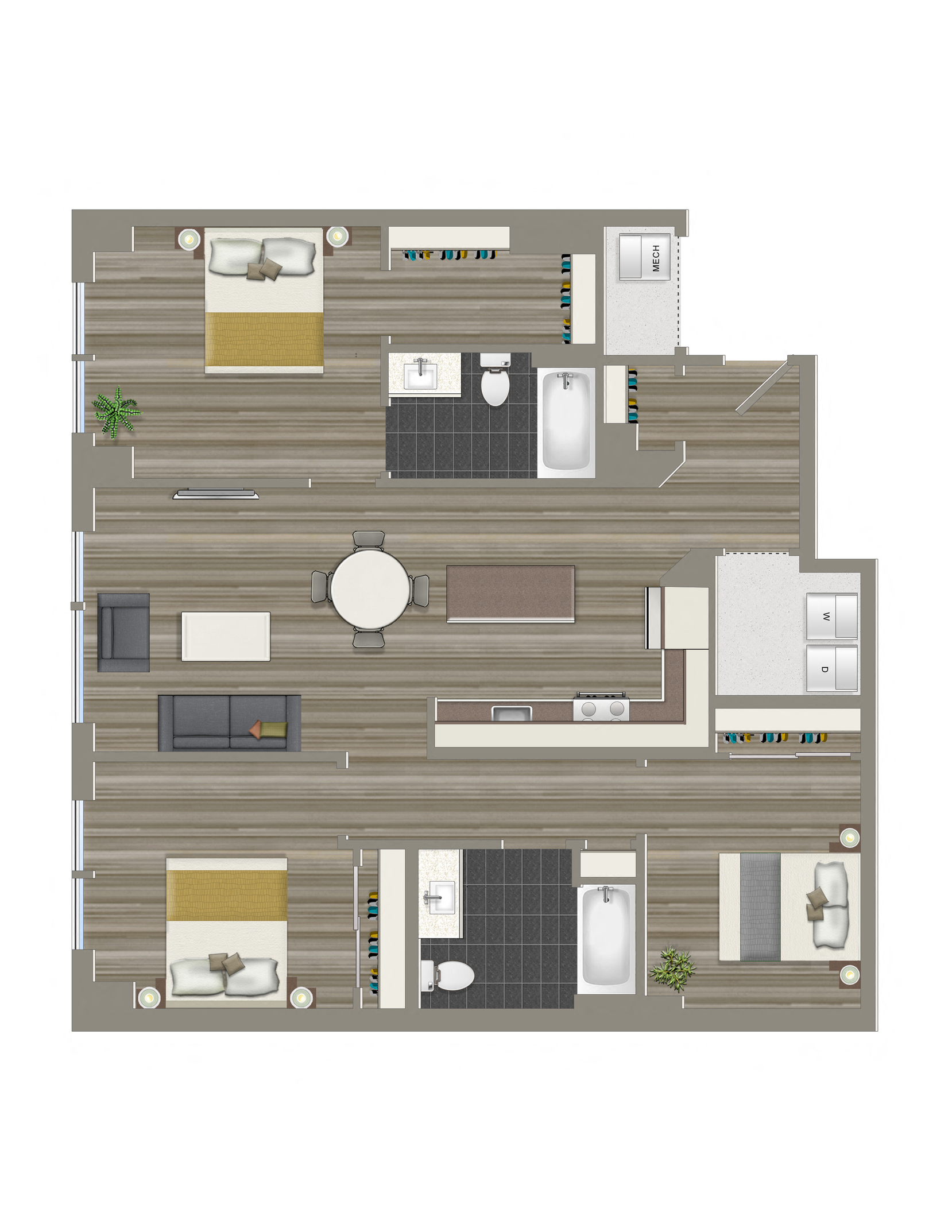 Floor plan for 3 beds, 2 baths, 1180 sqft